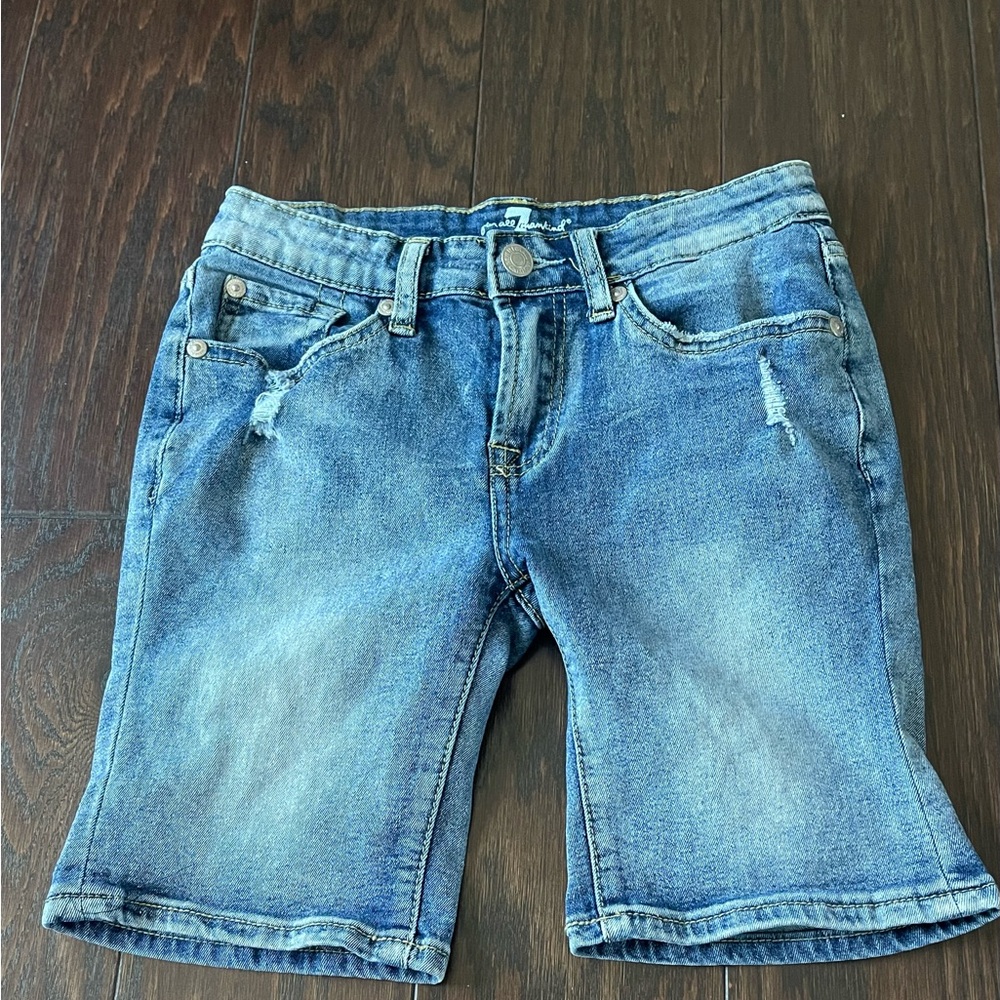 7 For All Mankind Dark Wash Stretch Denim  Bermuda Jean  Shorts Girls  Size 12